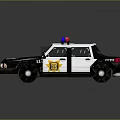 Police Car With Red And Blue Emergency Lights Black White Exterior And Side Badge