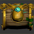 Ornate Vintage Wooden Treasure Chest With Golden Helmet And Green Vines