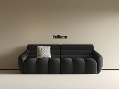 Poliform Modern Black Multi Seater Sofa With Light Colored Pillow In Interior 3d model