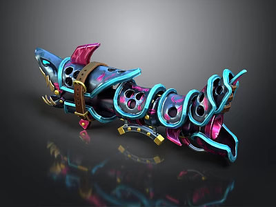 Futuristic Sci Fi Weapon Featuring Neon Blue Pink Accents And Intricate Mechanical Rings 3d model