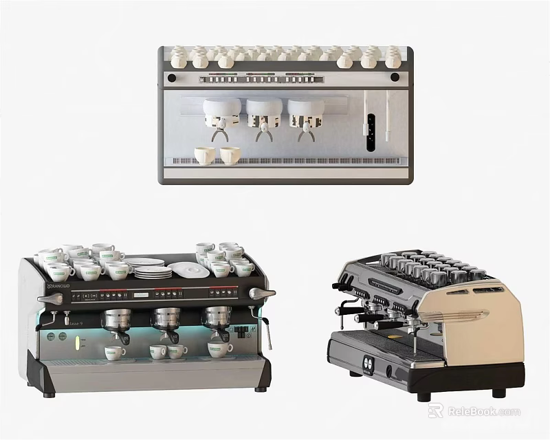 Various Modern Kitchen Coffee Machines with Multiple Cup Holders and Stylish Designs 3d model 