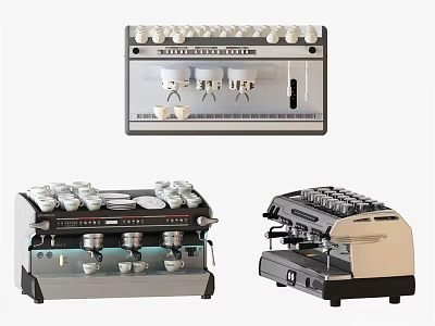 Various Modern Kitchen Coffee Machines with Multiple Cup Holders and Stylish Designs 3d model