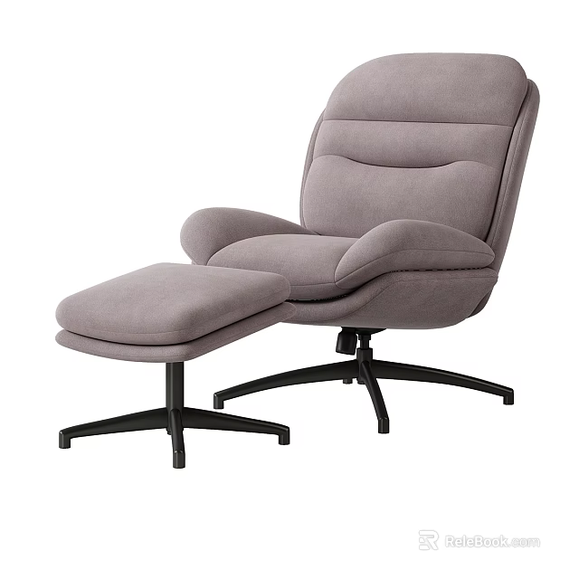 Gray Fabric Lazy Sofa With Ottoman And Black Metal Base Modern Design 3d model 