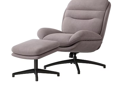 Gray Fabric Lazy Sofa With Ottoman And Black Metal Base Modern Design 3d model