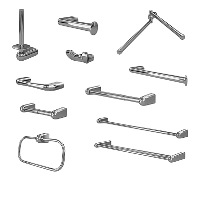 Stainless Steel Bathroom Accessories Set With Towel Bars Rings And Toilet Paper Holder 3d model