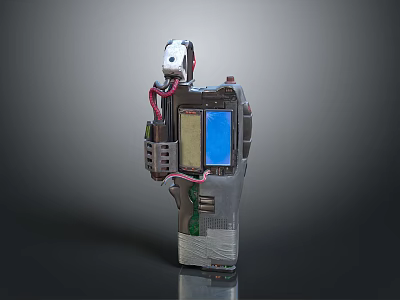 Futuristic Mechanical Weapon With Blue Screen Wires And Metal Casing Design 3d model