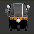 Orange and Black Auto Rickshaw with Transparent Windshield Black Canopy Orange Seats and Wheels 3d model