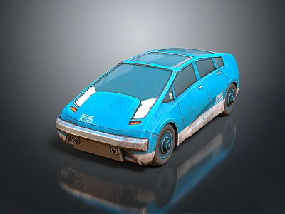 Blue Futuristic Car With Transparent Roof Sleek Body And Muddy Details 3d model