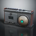 Retro Vintage Audio Speaker With Wooden Frame Metal Panel And Round Green Light
