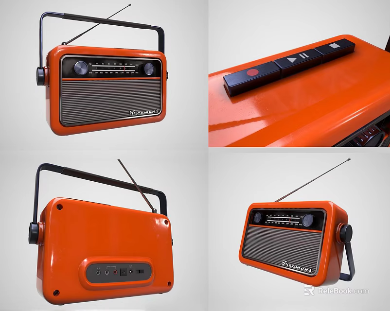 Vibrant Orange Portable Radio Speaker With Handle Antenna And Control Buttons 3d model 