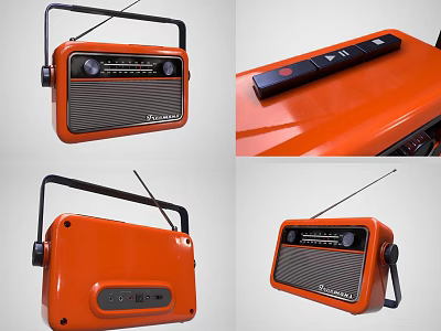 Vibrant Orange Portable Radio Speaker With Handle Antenna And Control Buttons 3d model