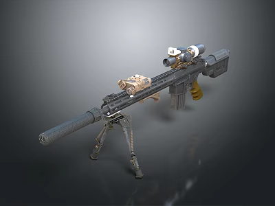 Tactical Sniper Rifle With High Precision Scope And Foldable Tripod Stand 3d model