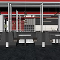 Modern Restaurant Interior With Booths Tables And Red Lighting Ceiling Design
