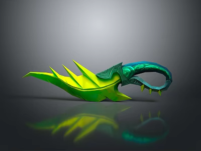 Green and Yellow Fantasy Bladed Weapon with Spiked Blade and Decorative Handle 3d model Green and Yellow Fantasy Bladed Weapon with Spiked Blade and Decorative Handle 3d model