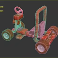 Red Children's Toy Car With Steering Wheel Orange Wheels And Pink Seat