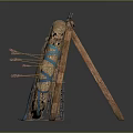 Straw Woven Shield With Hay Bales Blue Cloth And Small Top Statue