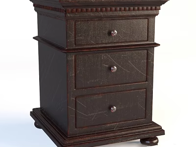 Traditional Dark Wooden Bedside Table Featuring Three Drawers And Decorative Legs 3d model