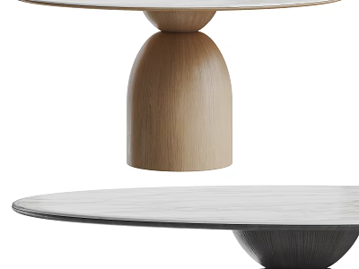 Modern Round Dining Table With Wooden Cylindrical Base And Smooth Tabletop Design 3d model