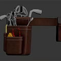 Brown Leather Tool Belt Featuring Multiple Pockets With Wrenches And Screwdrivers 3d model