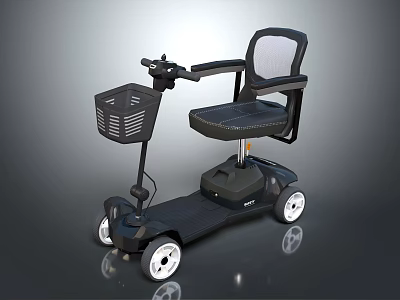 Modern Electric Black Motorcycle With Comfortable Seat Front Basket And Four Wheels 3d model