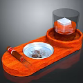 Wooden Tray Featuring Ashtray Cigar And Glass With Ice Cube