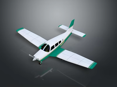 Small White And Green Airplane Model With Propeller Wings And Tail Structure 3d model
