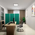 Hospital Outpatient Clinic Corridor With Wooden Doors White Walls Lighting Light Flooring And Blue Waistlines