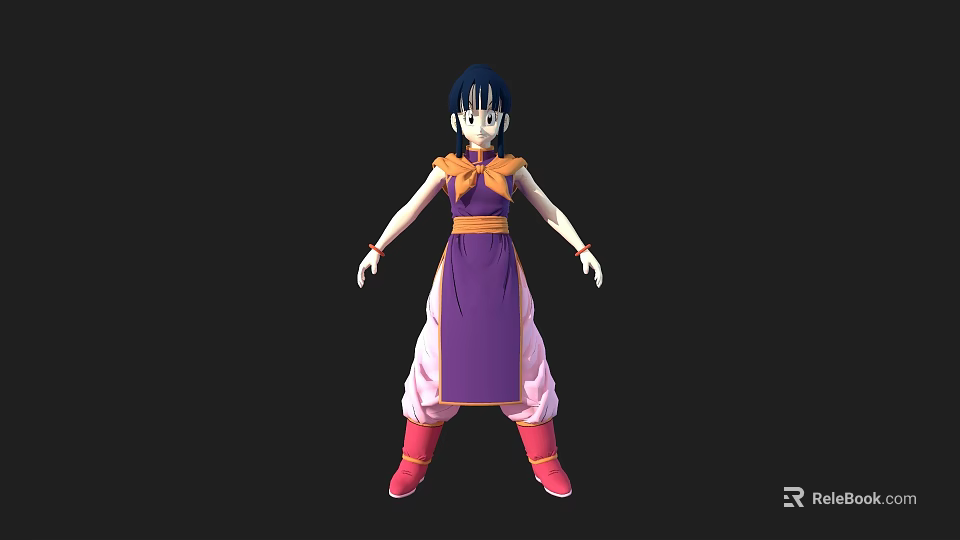 Anime Style Game And Movie Character With Blue Hair Purple Orange Outfit And Red Boots 3d model 