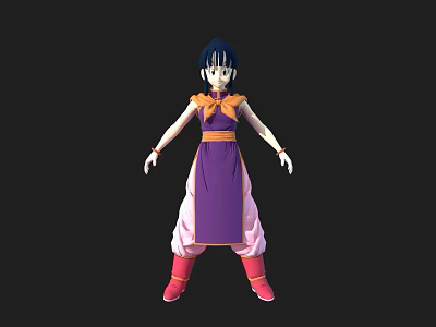 Anime Style Game And Movie Character With Blue Hair Purple Orange Outfit And Red Boots 3d model