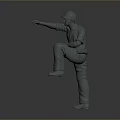 3D Construction Worker Model Wearing Safety Helmet With One Leg Raised And Hand Pointing Forward