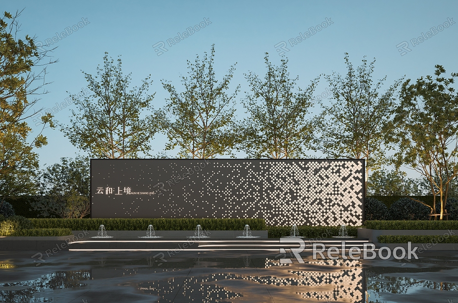 Modeling landscape wall Transparent landscape wall Gradient landscape wall Linear entrance landscape wall model