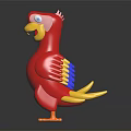 Red Cartoon Bird Character Toy Figure With Yellow Beak And Orange Feet On Dark Background