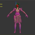 Colorful Tribal Fantasy 3D Game Character With Feathered Headdress Fringed Skirt Arm Leg Paint