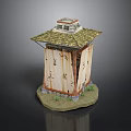 Traditional Pavilion Model With Green Tile Roof Eaves Wooden Structure Doors Windows On Grass Base