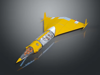 Yellow Streamlined Aircraft Model With Transparent Cockpit And Interior Details 3d model