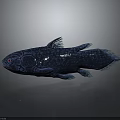 Realistic Blue Fish 3D Render Featuring Red Eyes Shiny Scales And Gray Background