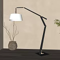 Modern Black Floor Lamp With White Lampshade In Wooden Interior With Vase And Green Plant