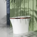 Sleek White Toilet With Modern Design Against Green Wall And Palm Leaf Shadow