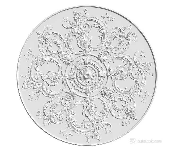 White Round Ceiling Medallion With Intricate Embossed Patterns Classic Design And Central Decorative Element 3d model