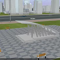 Modern Urban Transit Station Plaza With Bench Seating And Skyscraper Background