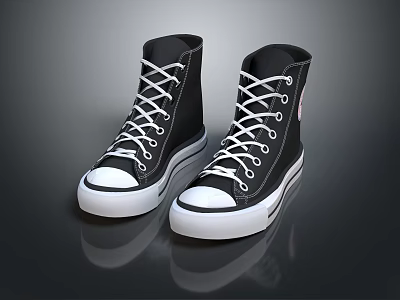 Black High Top Canvas Shoes With White Laces And Classic White Sole Design 3d model