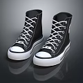 Black High Top Canvas Shoes With White Laces And Classic White Sole Design