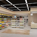 Modern Supermarket Interior With Shelves Stocked With Products Refrigerators And Checkout Counter