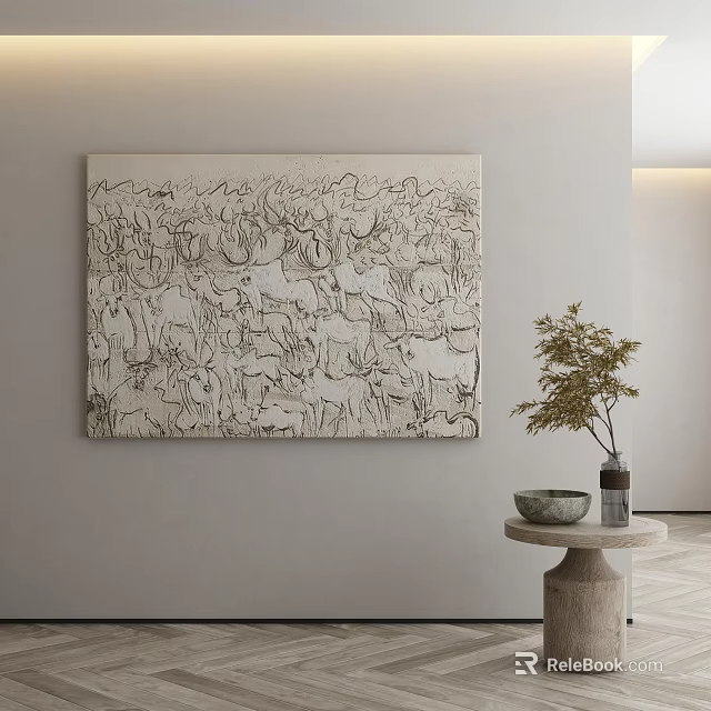 Abstract Line Art Painting In Minimalist Interior 3d model