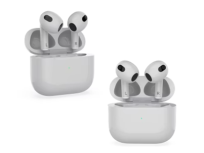 White Wireless Earbuds with Charging Case and Indicator Light for Audio 3d model
