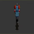 Futuristic Colorful Gun Weapon Design With Blue Red Yellow Accents And Small Figure For Size