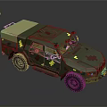 Military Vehicle With Green Body Red Cross Yellow Star Symbols And Medical Design