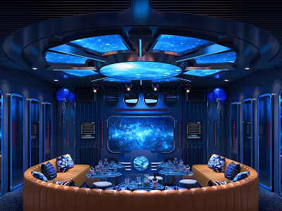 Elegant KTV Room Interior With Starry Sky Ceiling Circular Sofa And Blue Lighting 3d model