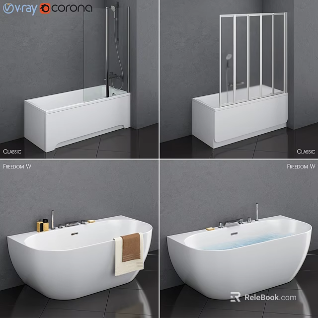 Modern Bathtub Interior Design With White Finish Faucet Towel And Shower 3d model 