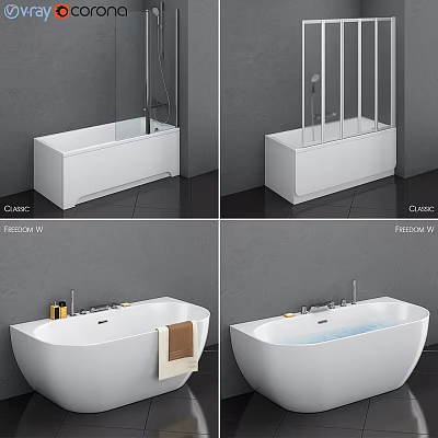Modern Bathtub Interior Design With White Finish Faucet Towel And Shower 3d model